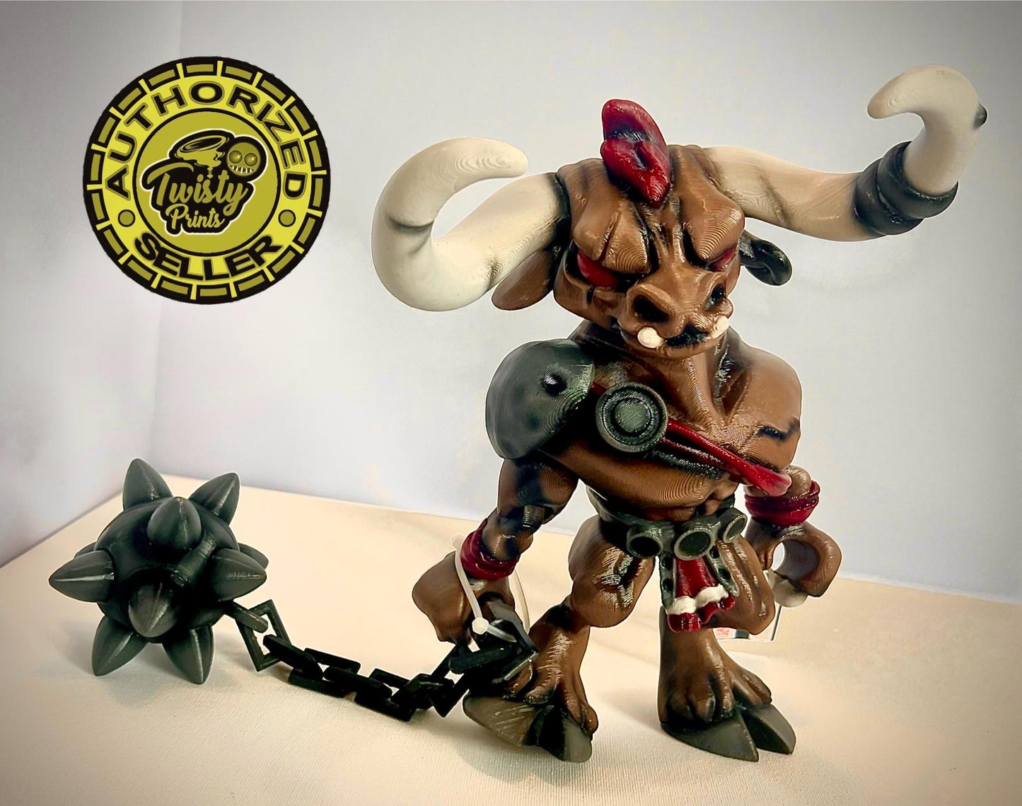 3d printed and Handpainted, Minotaur with mace accessory, designed by Twisty Prints.