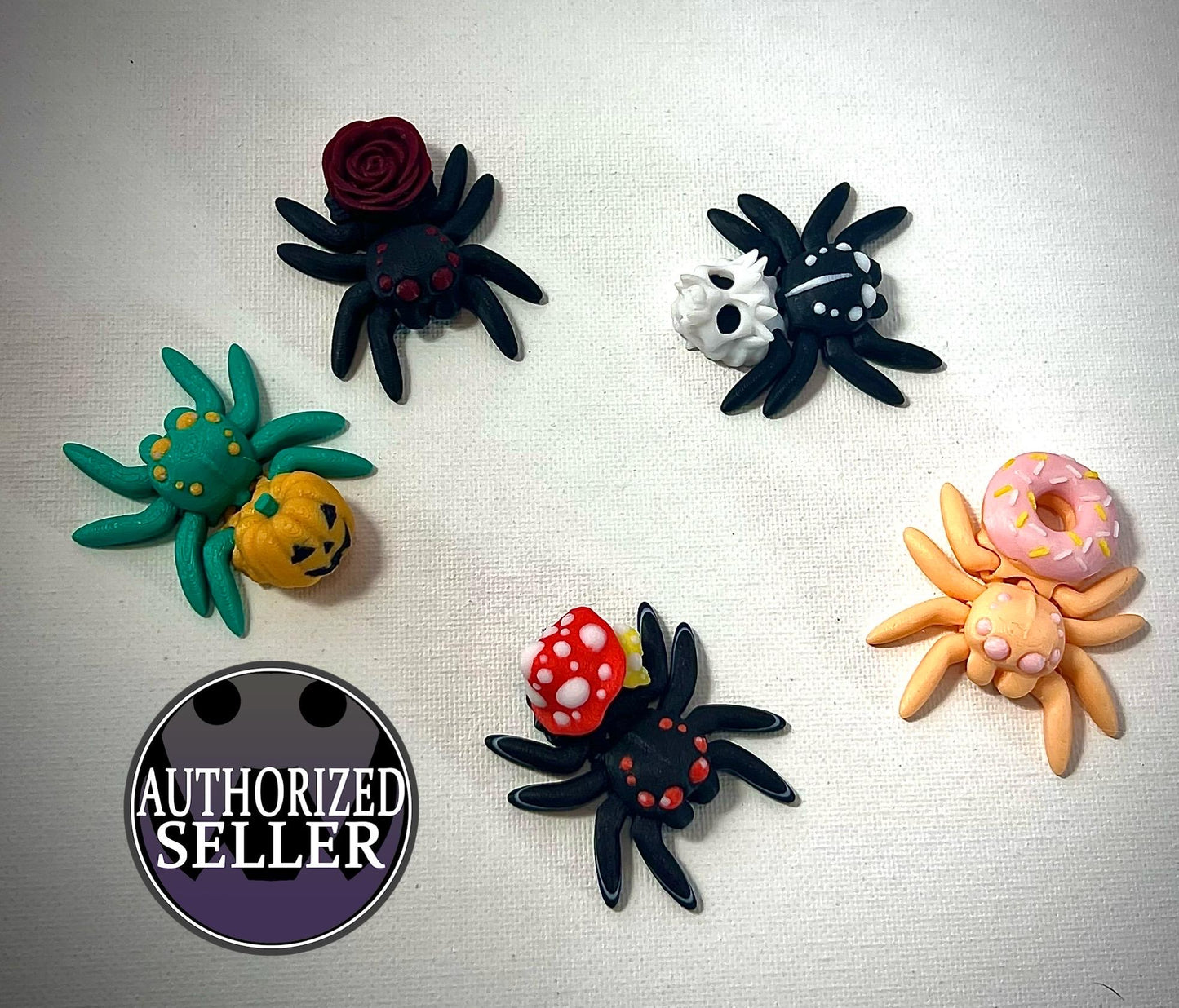 3d printed, multicolor Spiders, designed by Cinderwing