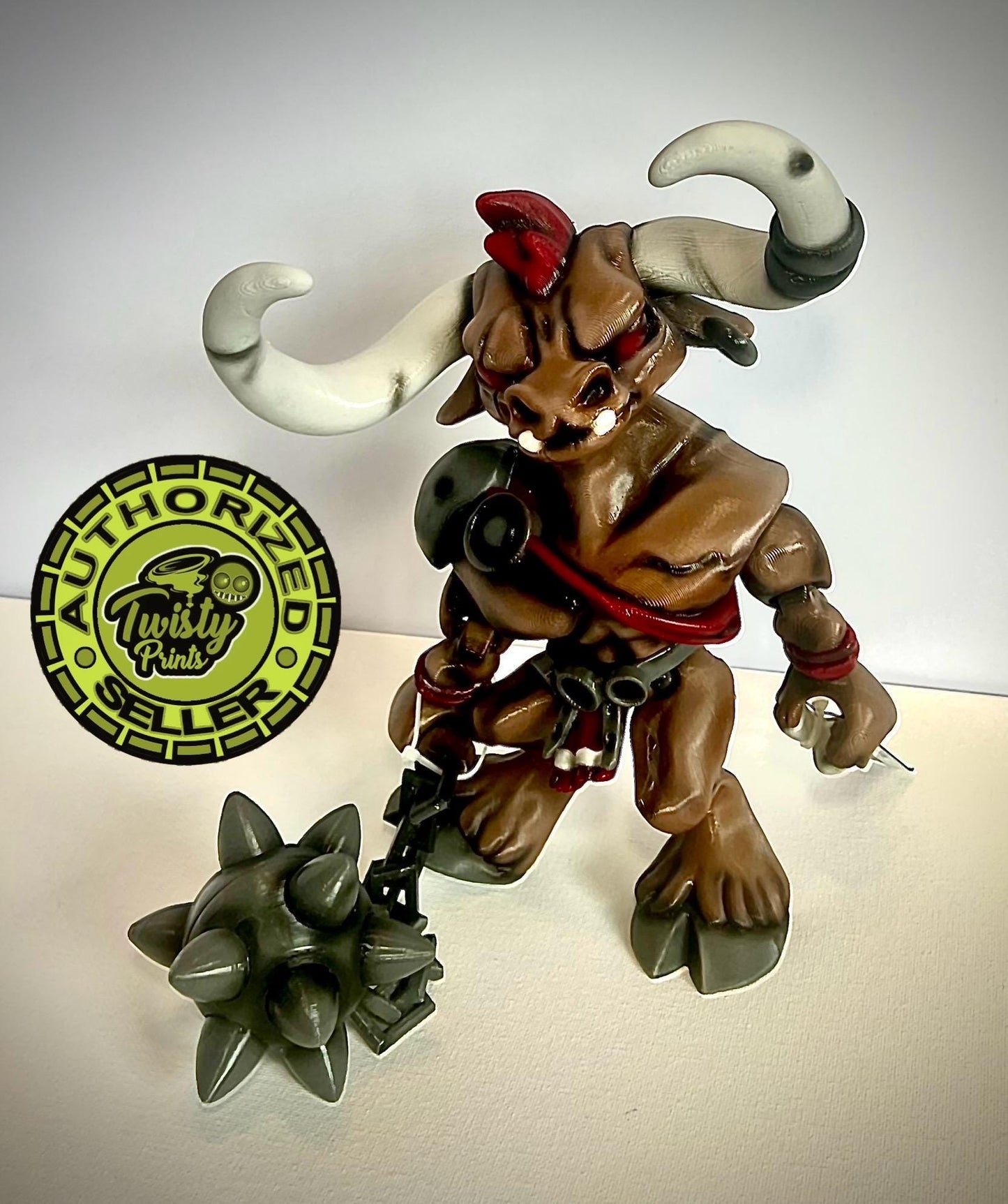 3d printed and Handpainted, Minotaur with mace accessory, designed by Twisty Prints.