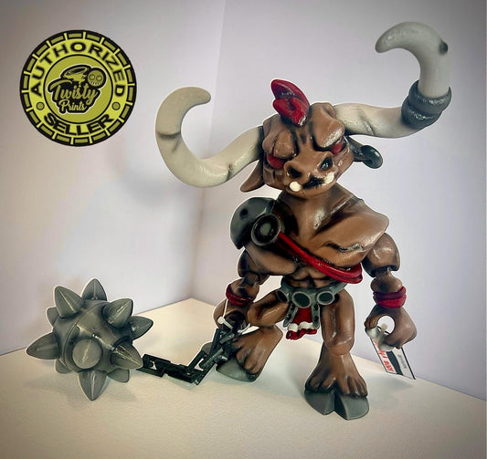 3d printed and Handpainted, Minotaur with mace accessory, designed by Twisty Prints.